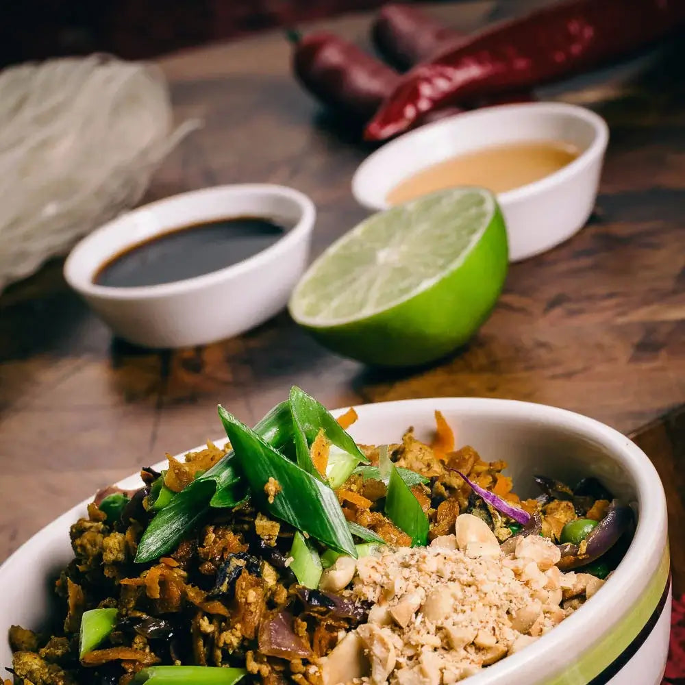 Larb or Thai salad with noodles.