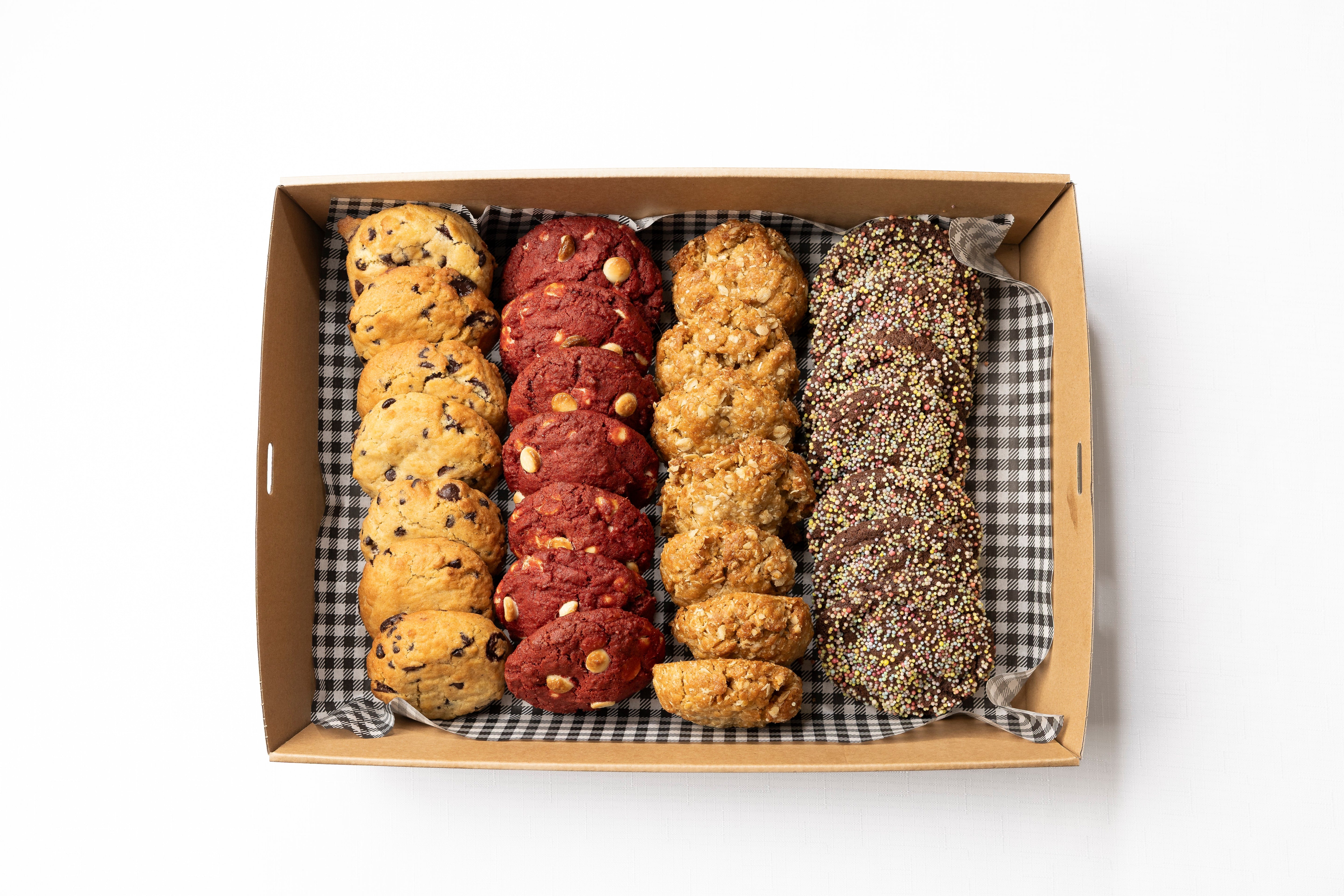 A box of housemade cookies in 4 varieties
