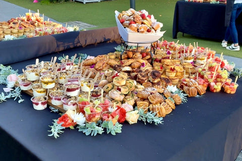 A grazing board laden with breakfast for 300 guests.